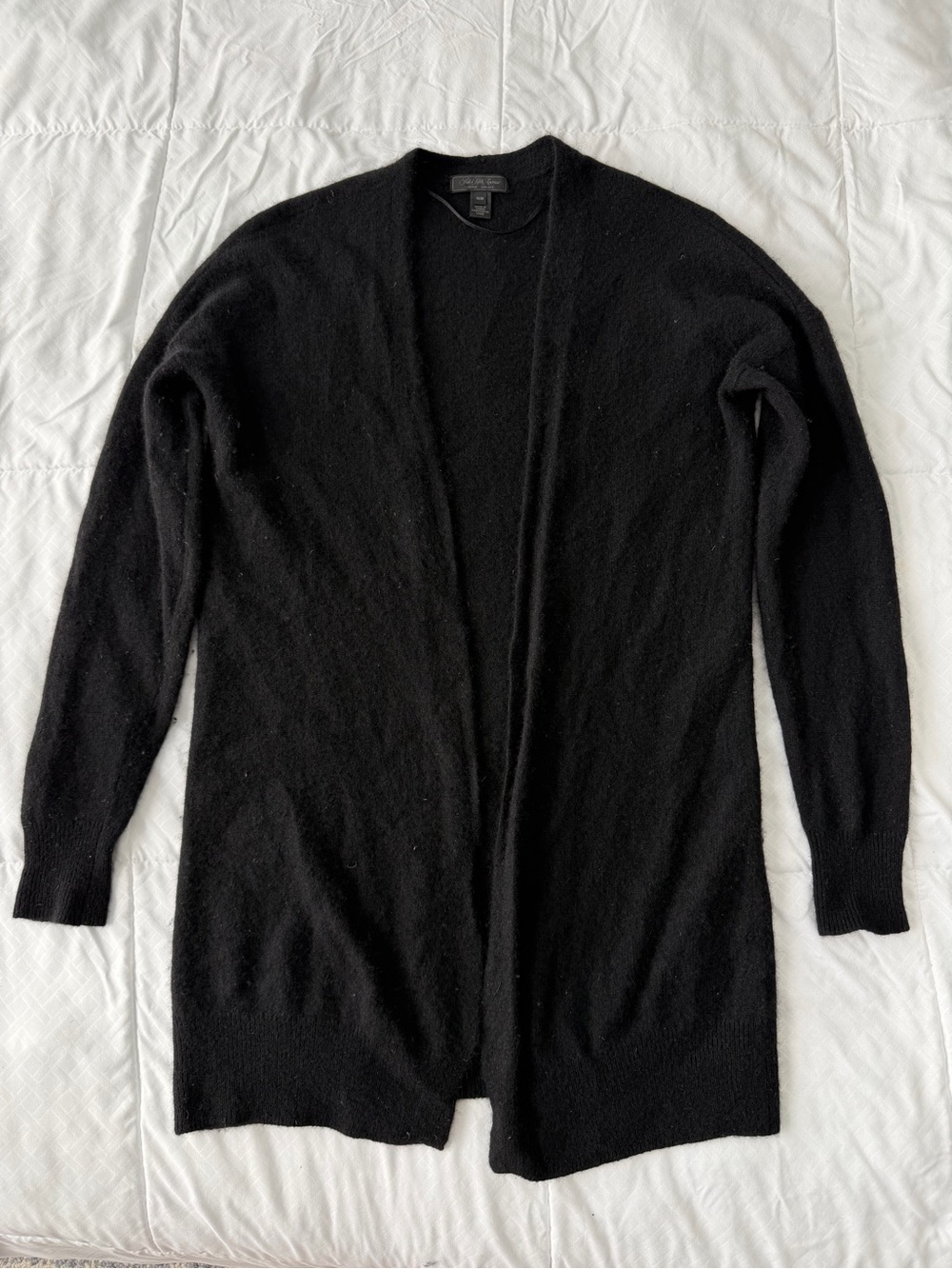 Saks Fifth Avenue 100% Cashmere Open Front Cardigan M Black Basics Quiet Luxury
